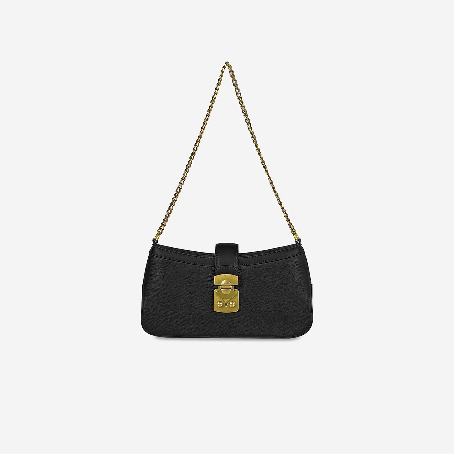 Black Harmony Chain Shoulder Bag with Gold Lock