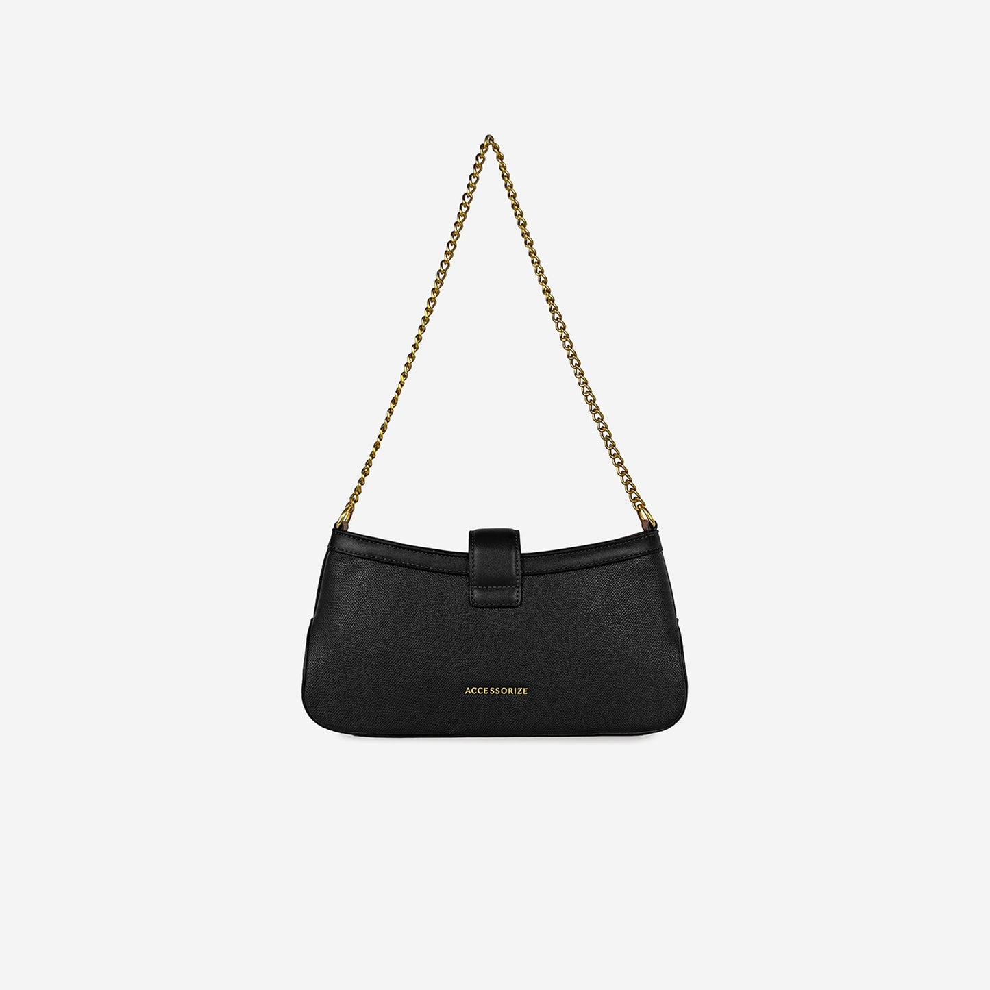 Black Harmony Chain Shoulder Bag with Gold Lock
