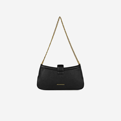 Black Harmony Chain Shoulder Bag with Gold Lock