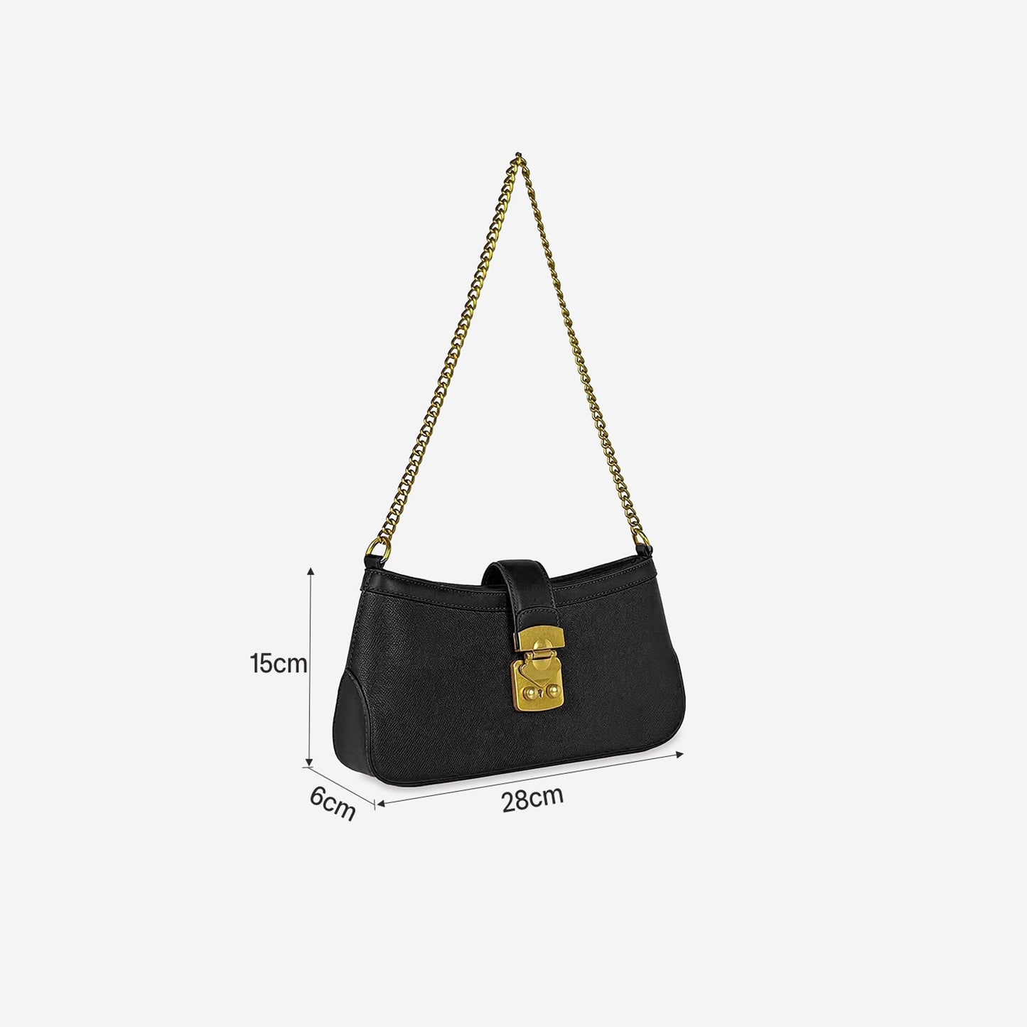 Black Harmony Chain Shoulder Bag with Gold Lock