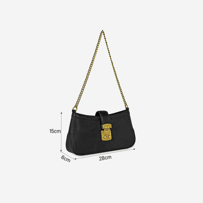 Black Harmony Chain Shoulder Bag with Gold Lock