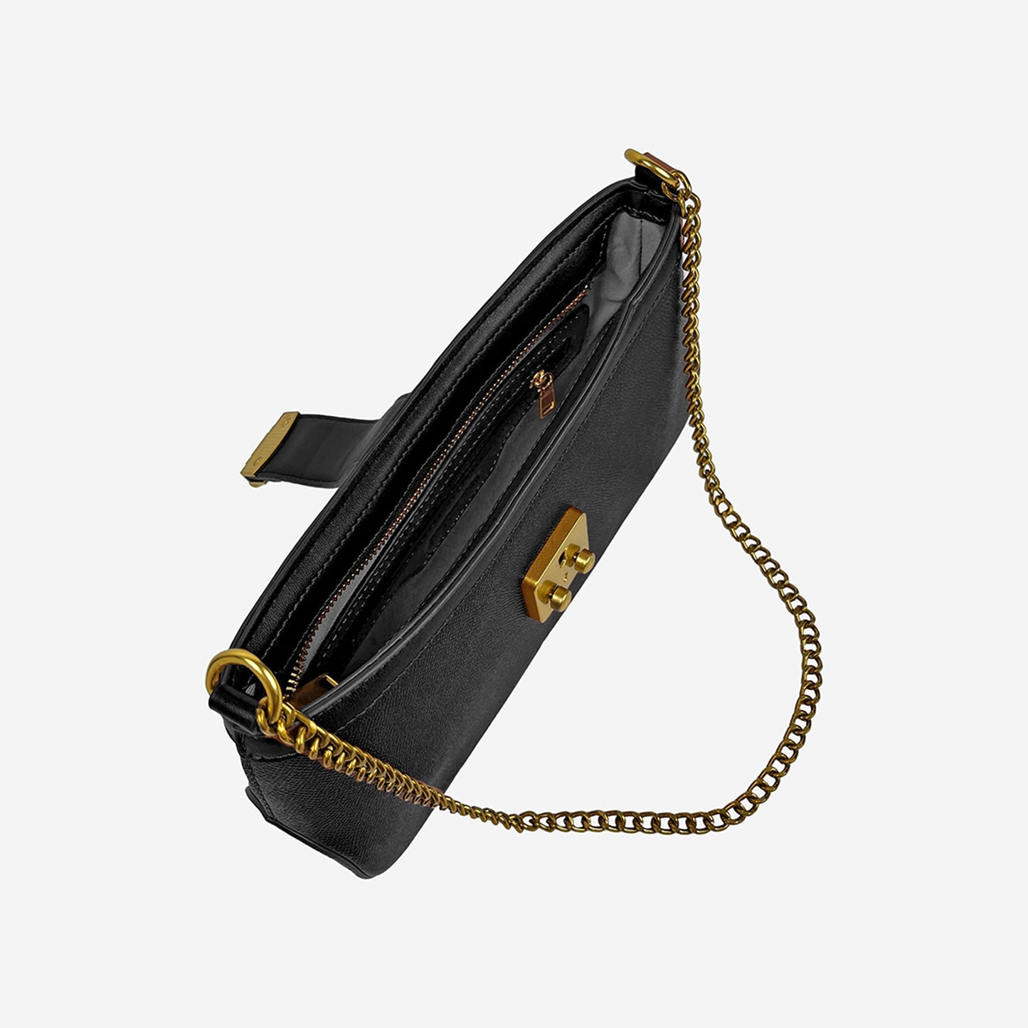 Black Harmony Chain Shoulder Bag with Gold Lock