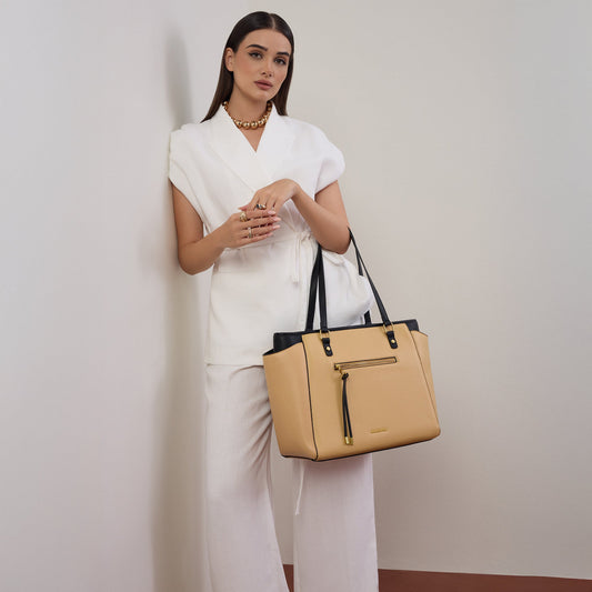 Beige Serene Work Tote Bag