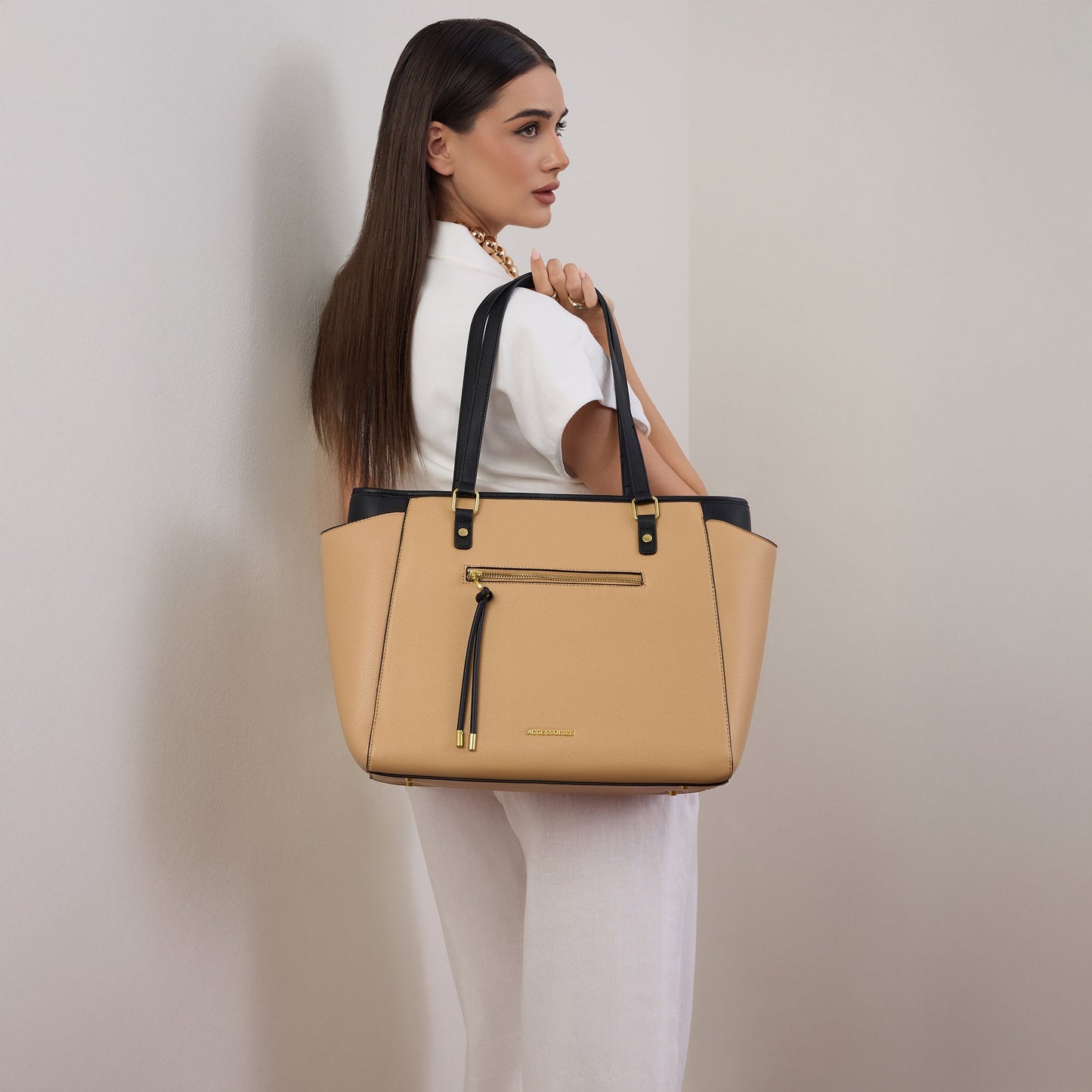 Beige Serene Work Tote Bag