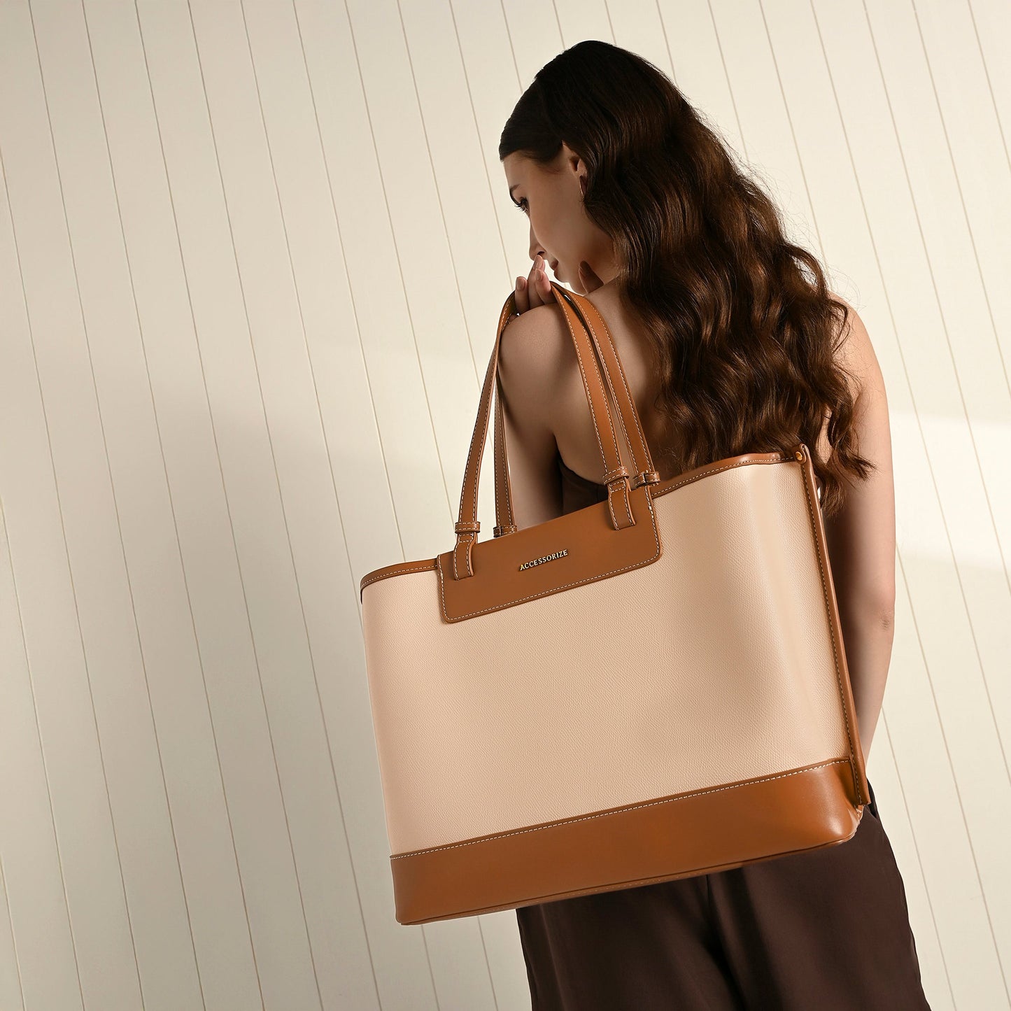 Beige & Tan Two-Tone Adore Work Tote