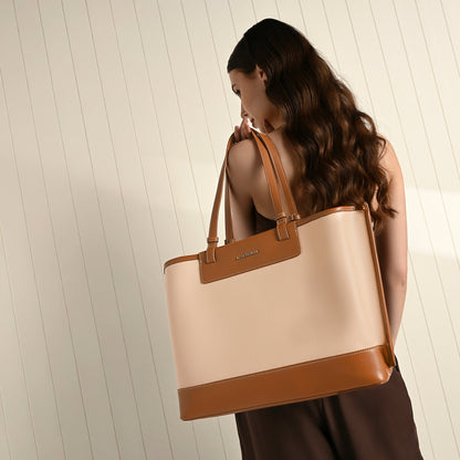Beige & Tan Two-Tone Adore Work Tote