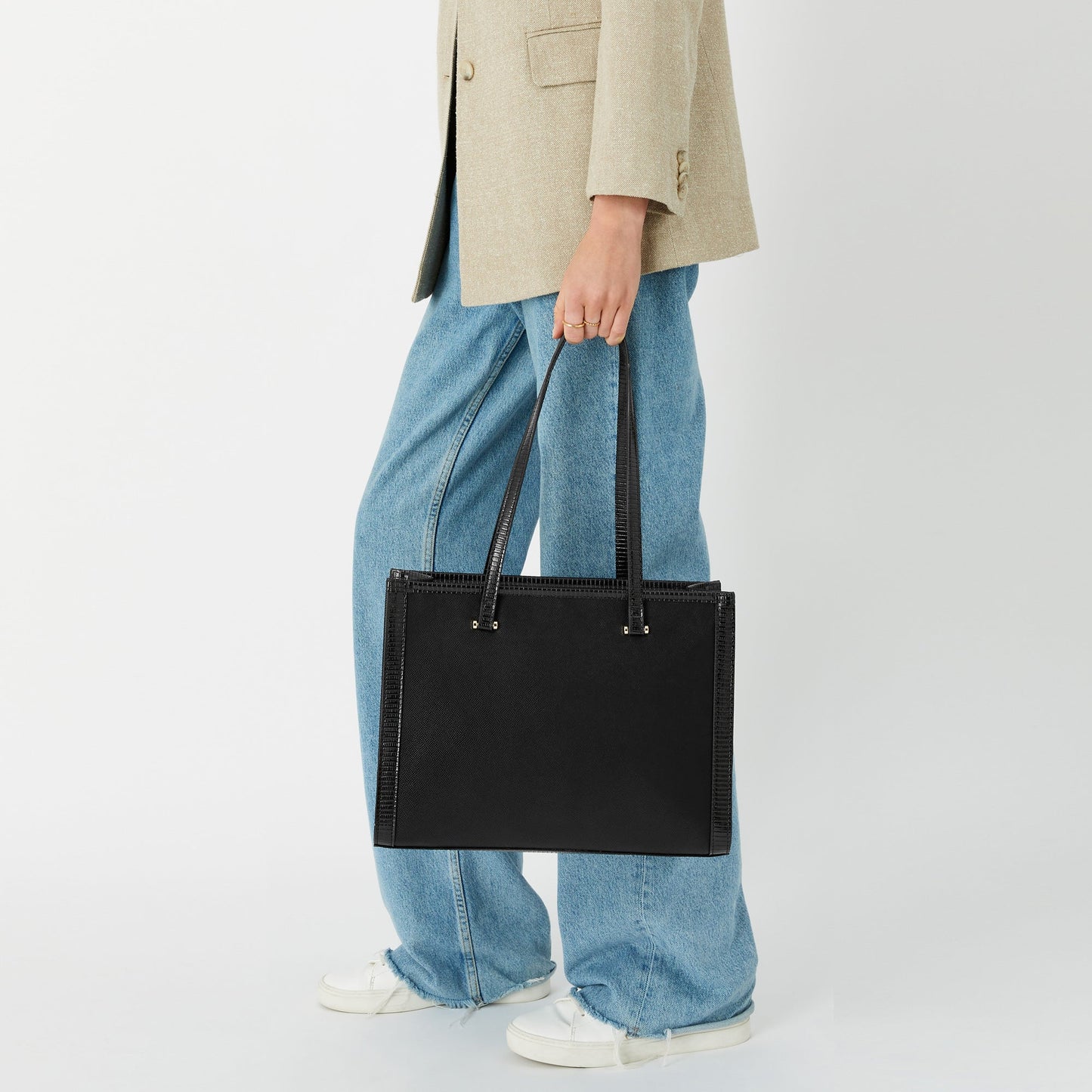 Women'S Faux Leather Black Rosie Book Tote Bag