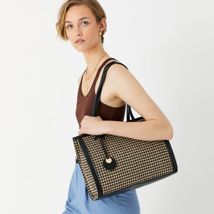 Women's Fabric Black & White Rosie Book Tote Bag
