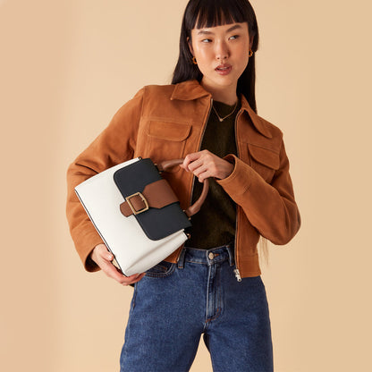 Women's Faux Leather Multi Colourblock handheld Satchel Sling Bag