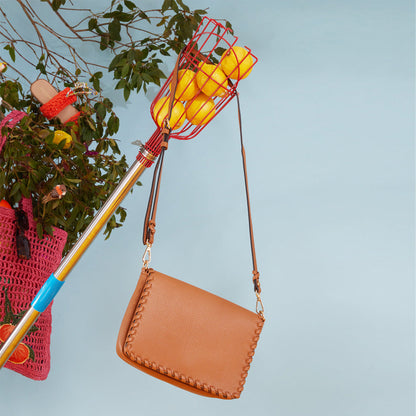 Tan Whipstitch Flap Sling Bag