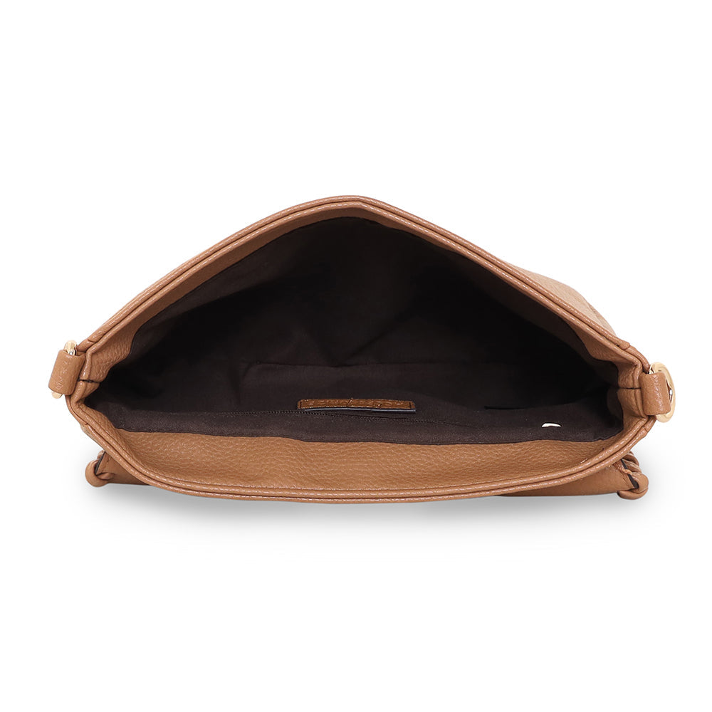 Tan Whipstitch Flap Sling Bag