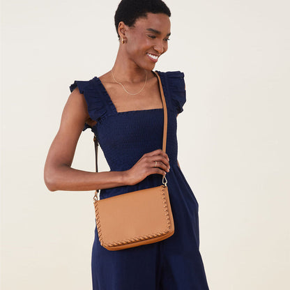 Tan Whipstitch Flap Sling Bag
