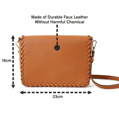 Tan Whipstitch Flap Sling Bag