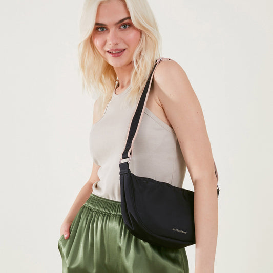 Women's Black Sling Cross-Body Bag In Recycled Nylon