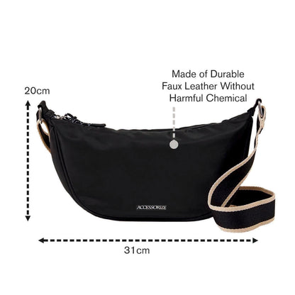 Women's Black Sling Cross-Body Bag In Recycled Nylon