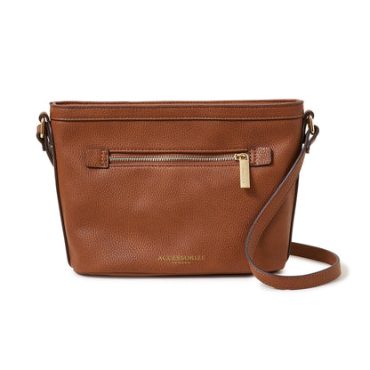 Women's Faux Leather Brown Top Zip Sling Bag