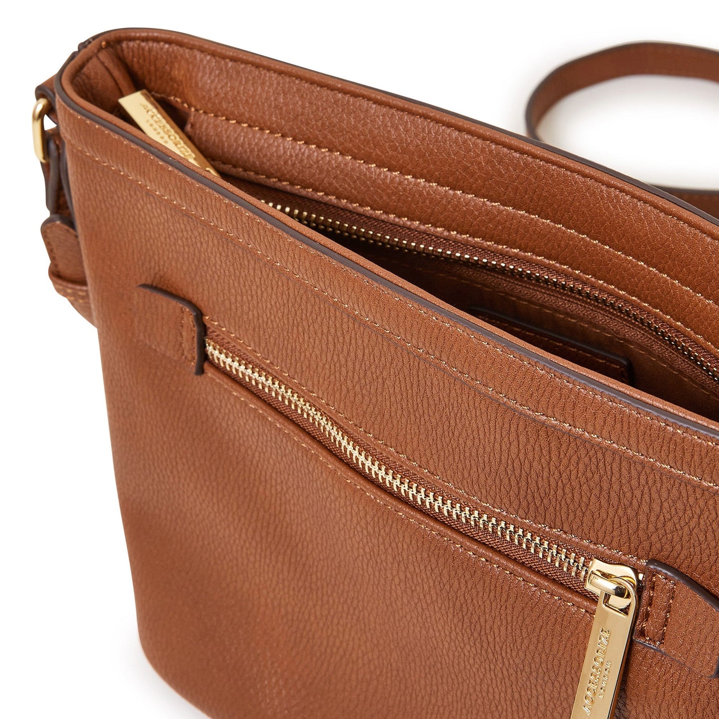 Women's Faux Leather Brown Top Zip Sling Bag