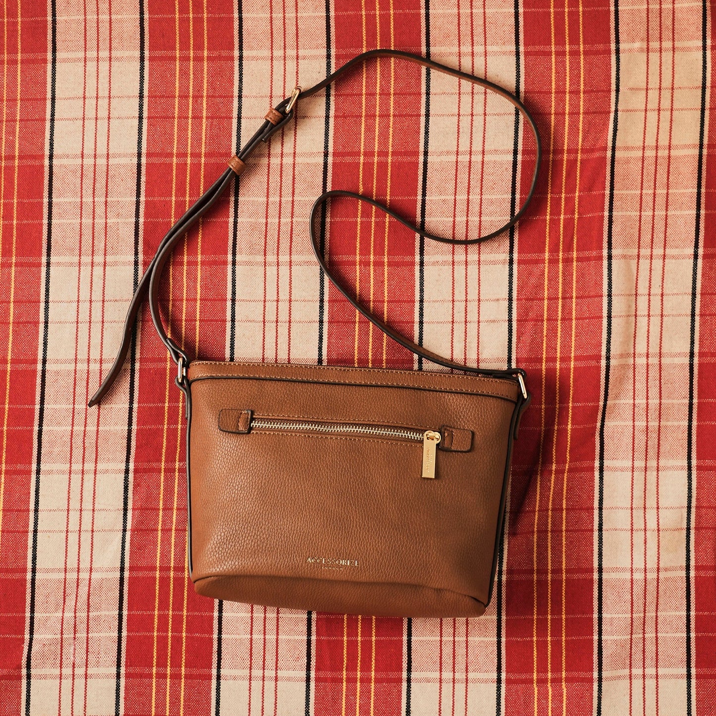 Women's Faux Leather Brown Top Zip Sling Bag
