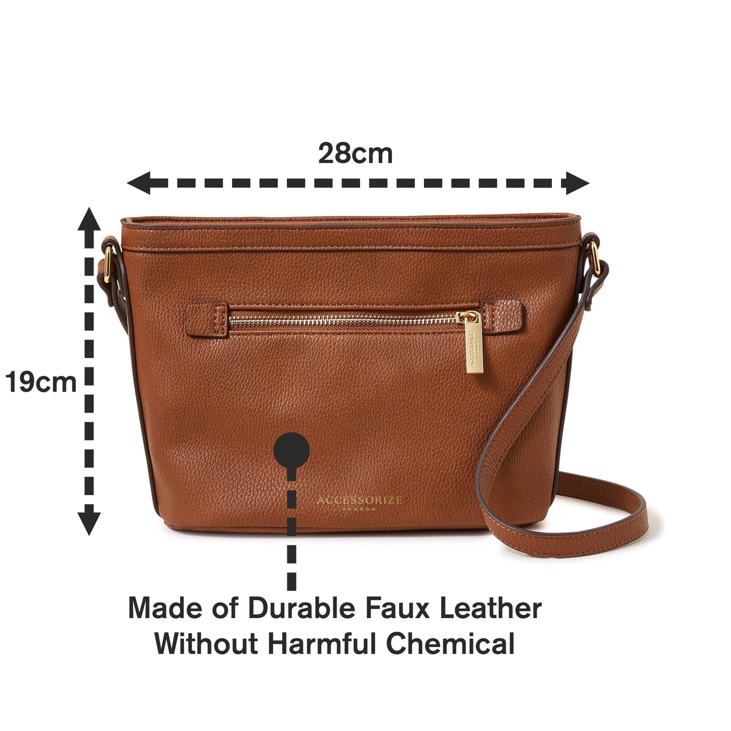 Women's Faux Leather Brown Top Zip Sling Bag