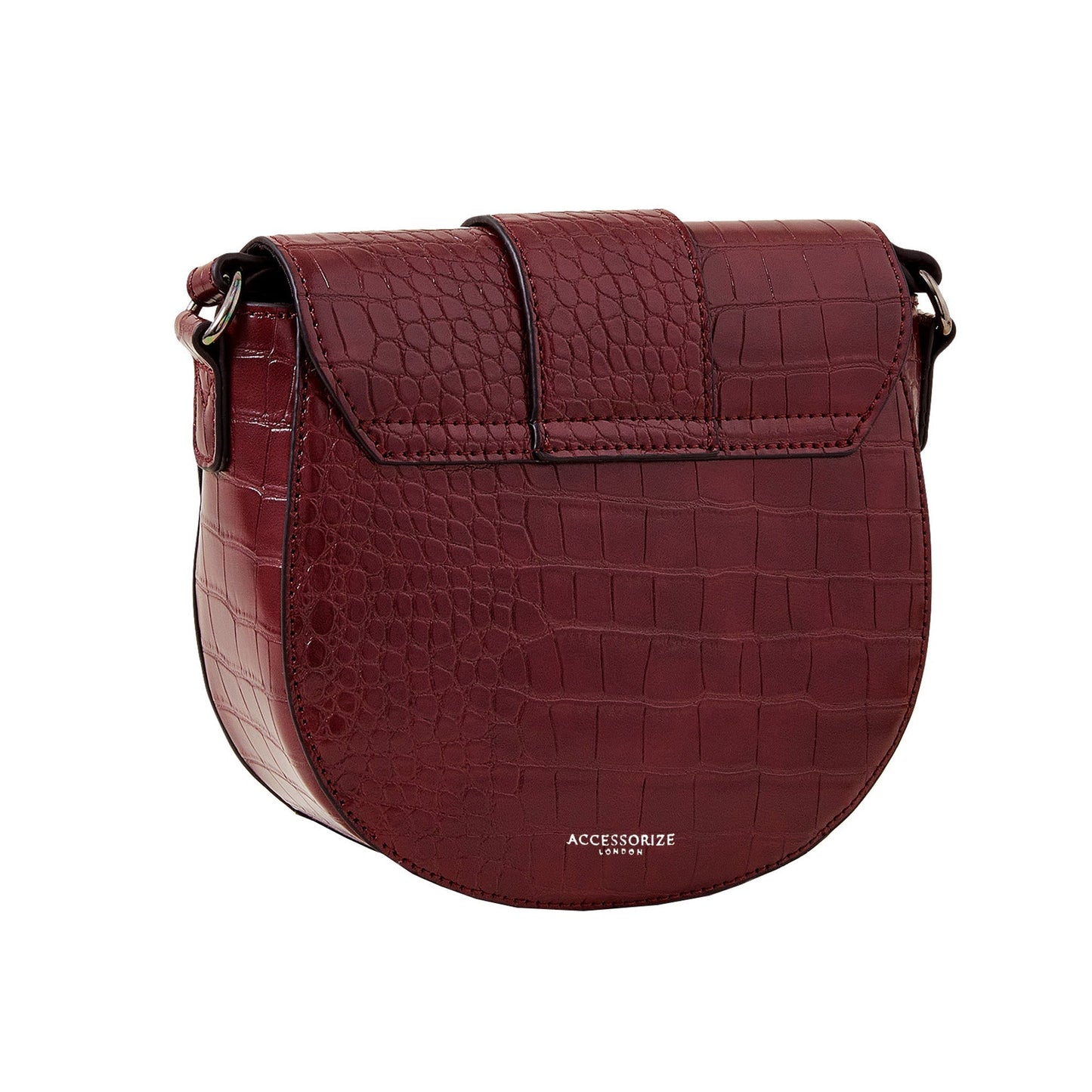 Women's Burgundy Faux Croc Ring Detail Saddle Bag