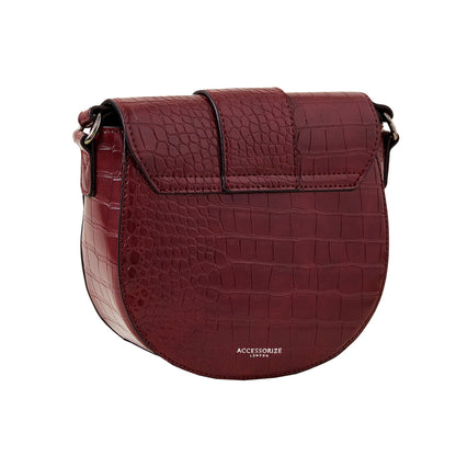 Women's Burgundy Faux Croc Ring Detail Saddle Bag