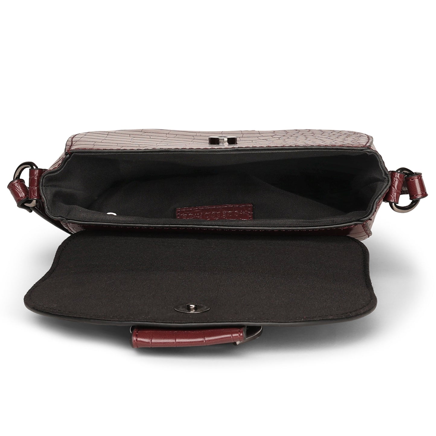 Women's Burgundy Faux Croc Ring Detail Saddle Bag