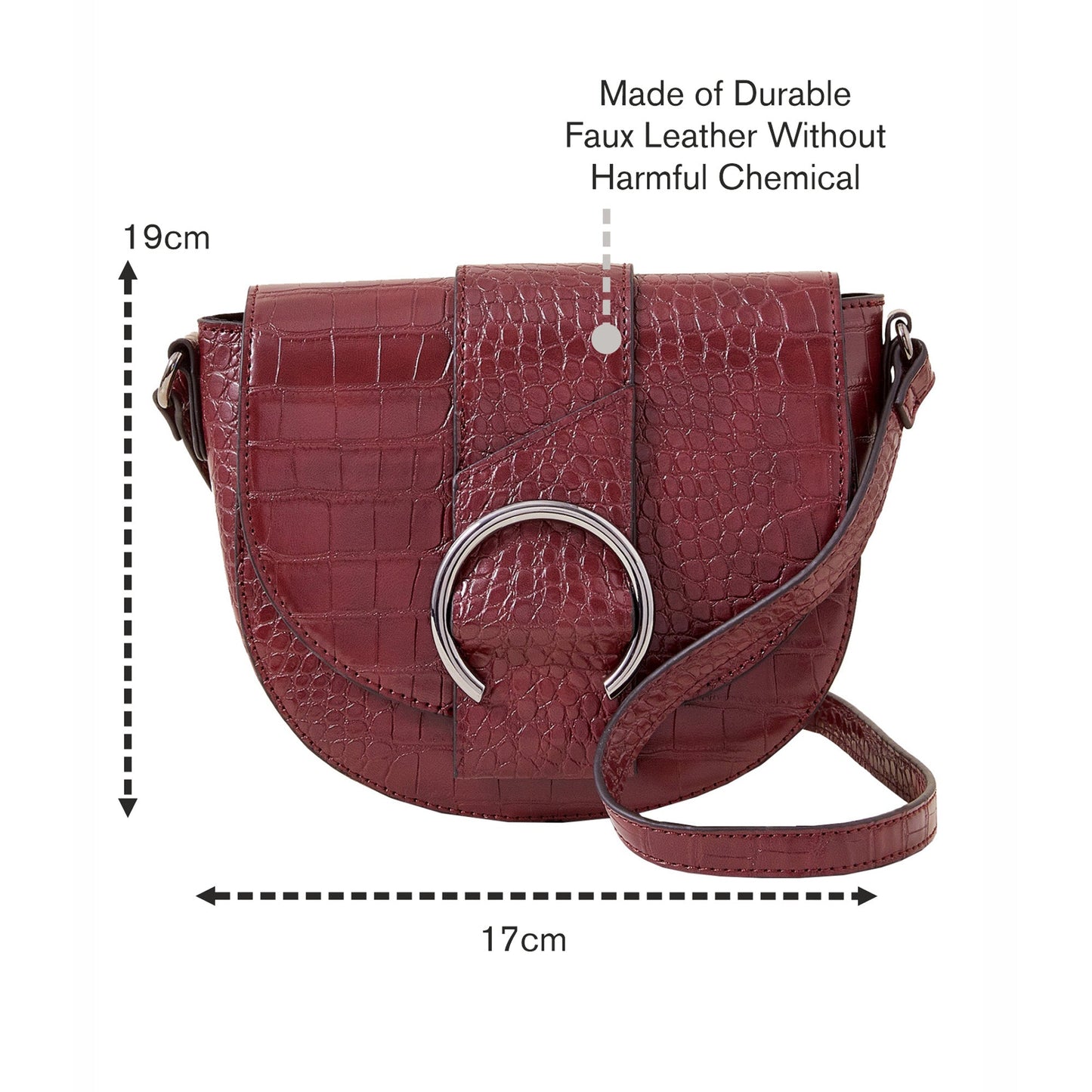 Women's Burgundy Faux Croc Ring Detail Saddle Bag