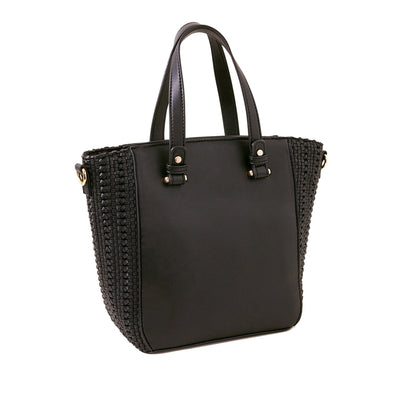Women's Black Woven Handheld Bag