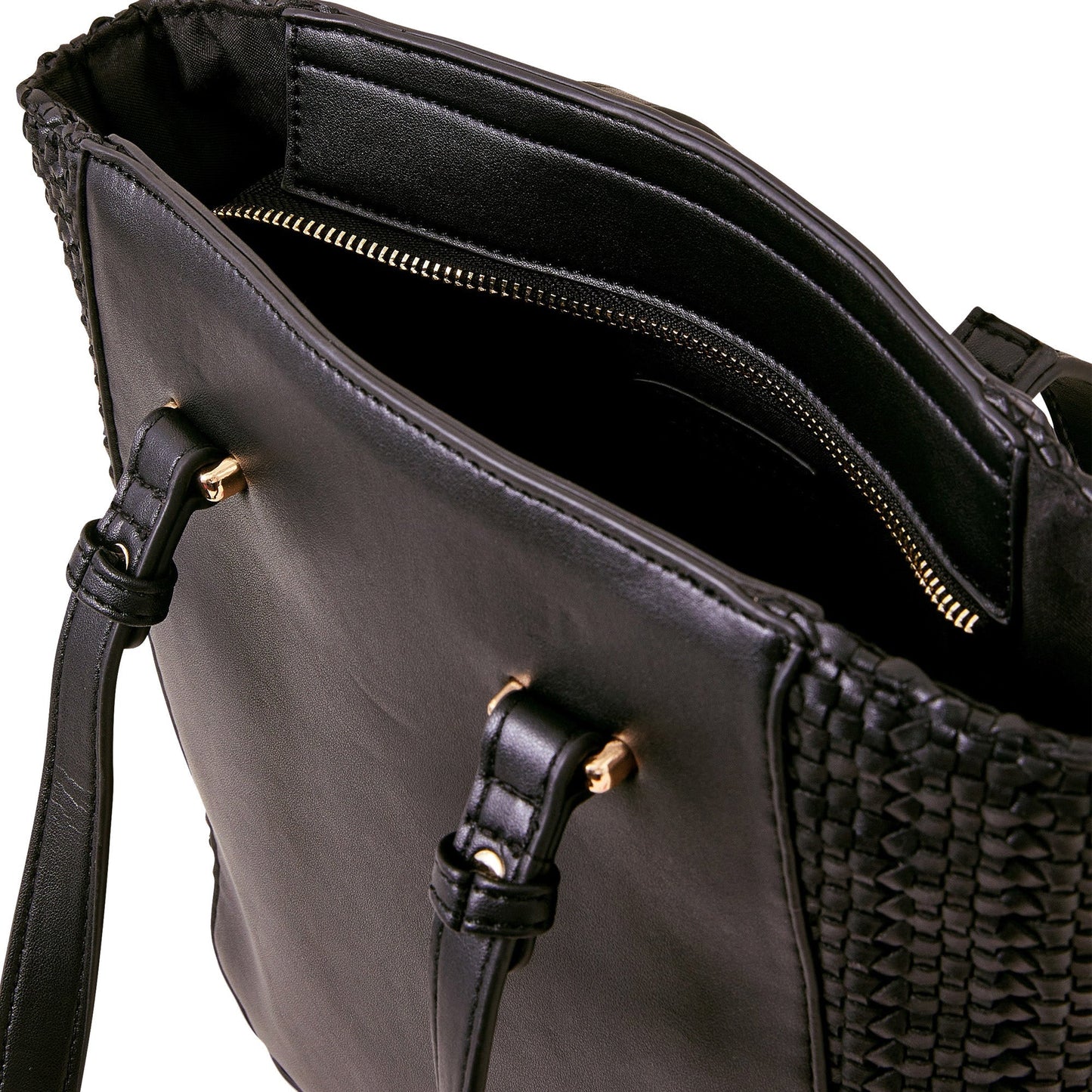 Women's Black Woven Handheld Bag