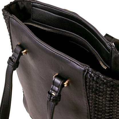 Women's Black Woven Handheld Bag