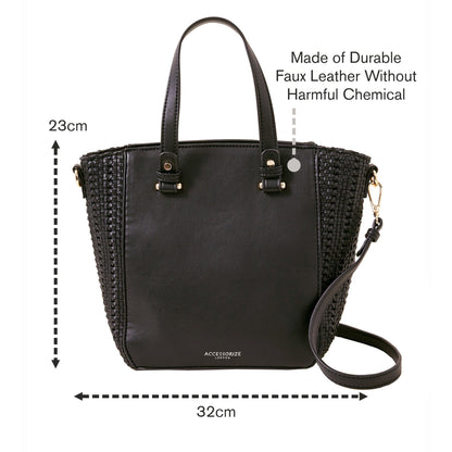 Women's Black Woven Handheld Bag