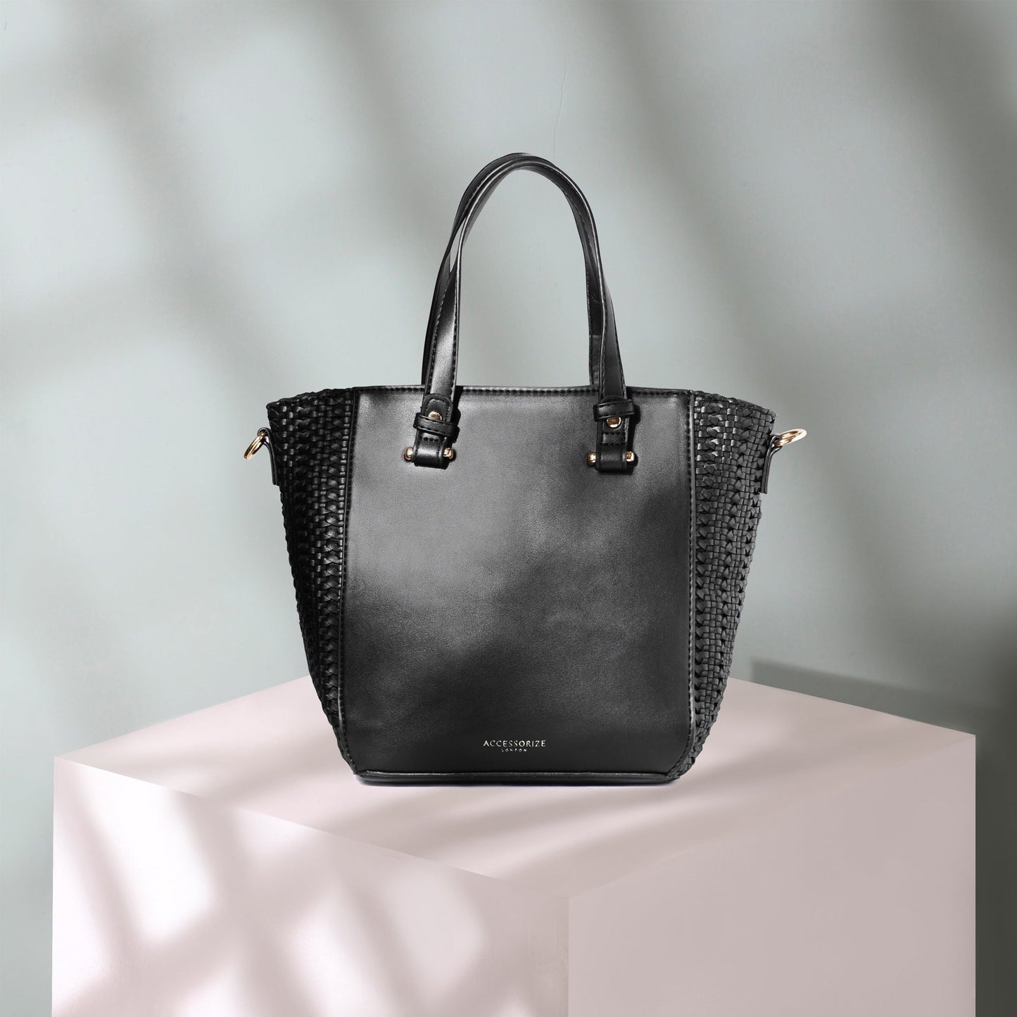 Women's Black Woven Handheld Bag