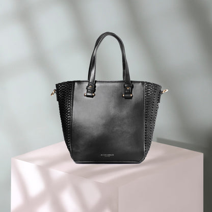 Women's Black Woven Handheld Bag