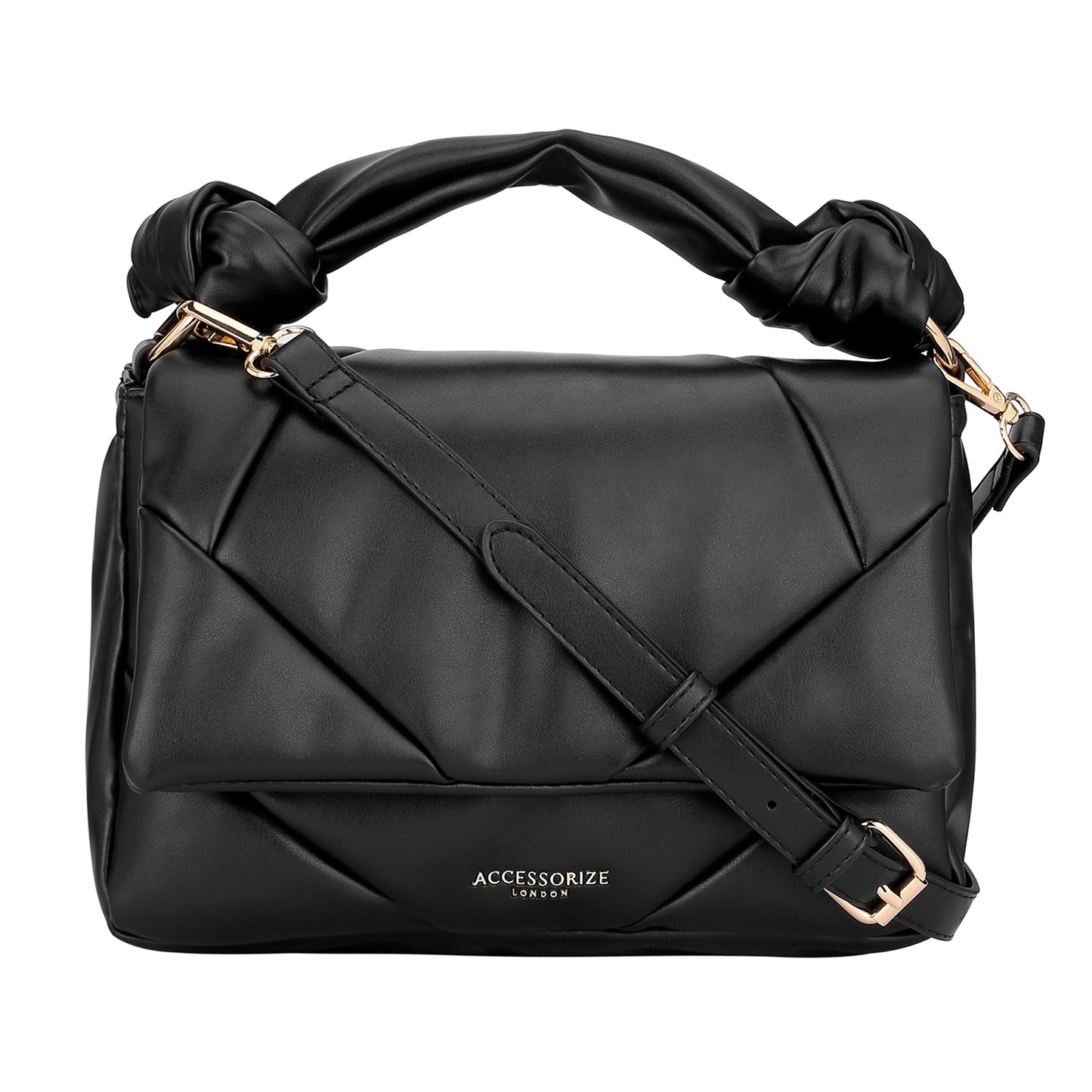 Women's Black Quilted Handheld Cross Body Bag