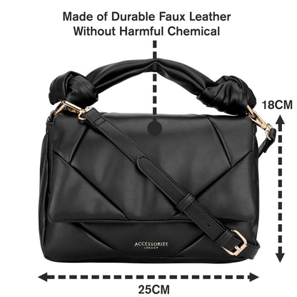 Women's Black Quilted Handheld Cross Body Bag