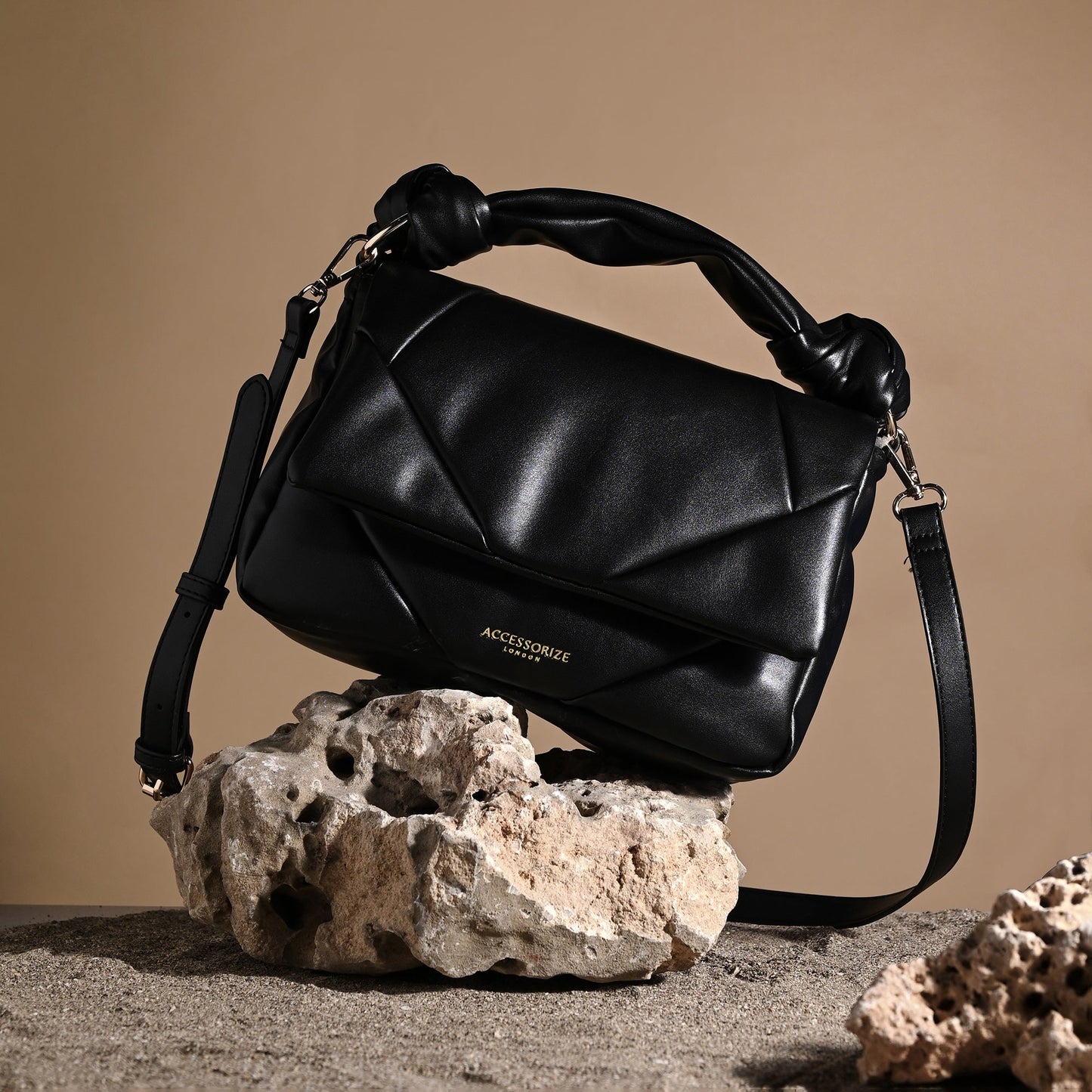Women's Black Quilted Handheld Cross Body Bag