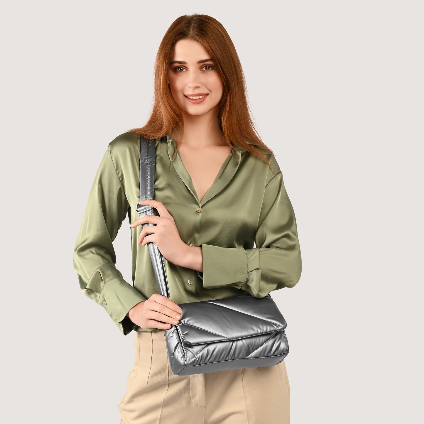 Women's Silver Metallic Crossbody Bag