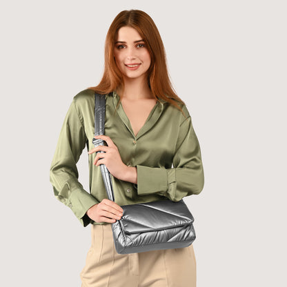 Women's Silver Metallic Crossbody Bag