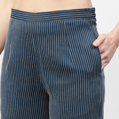 Dark Blue Plazzo With White Lines