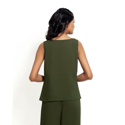 Green Crepe Top With Drape At Waist