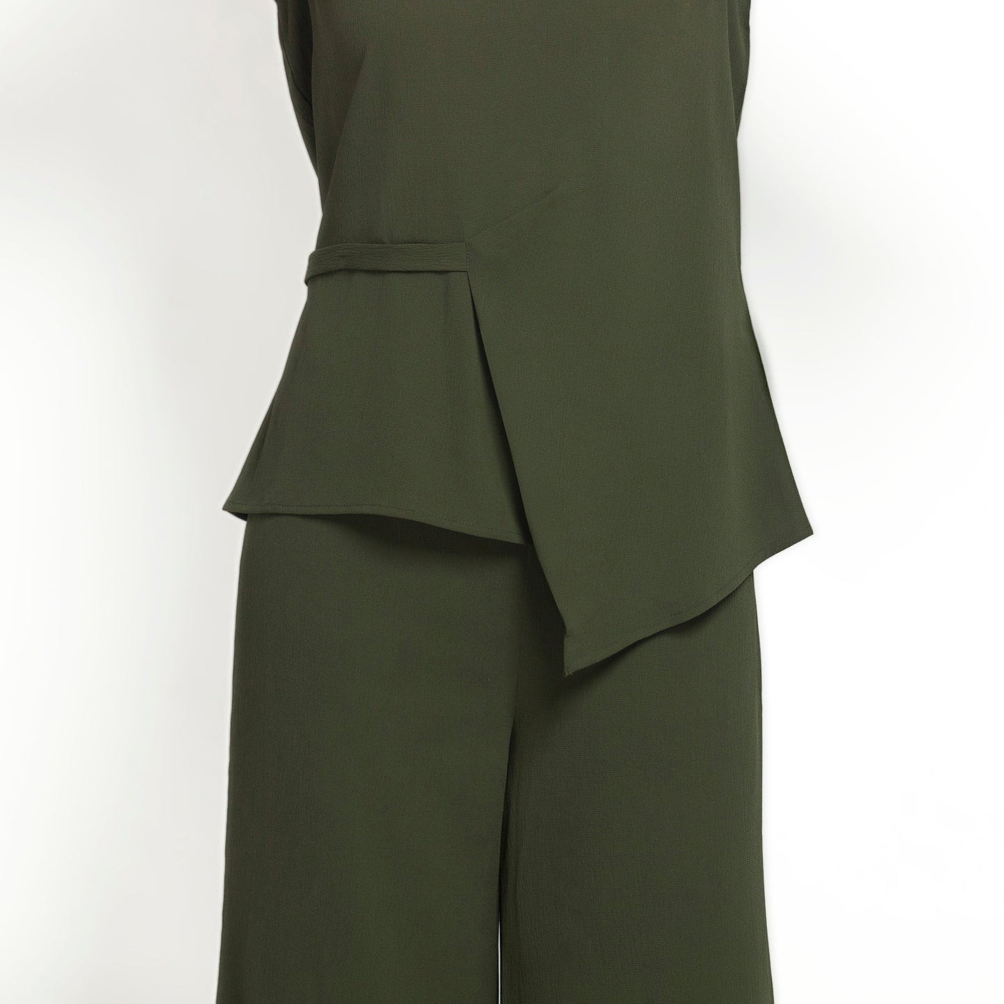 Green Crepe Top With Drape At Waist