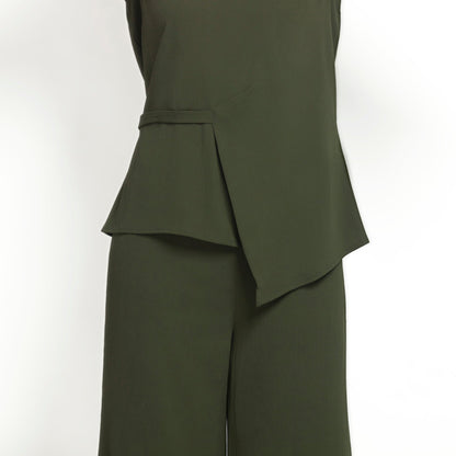 Green Crepe Top With Drape At Waist
