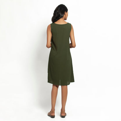 Green Crepe Without Sleeves Dress