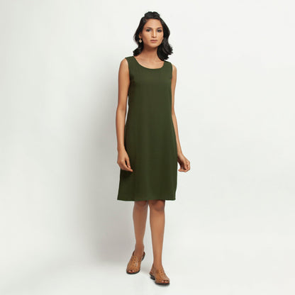 Green Crepe Without Sleeves Dress