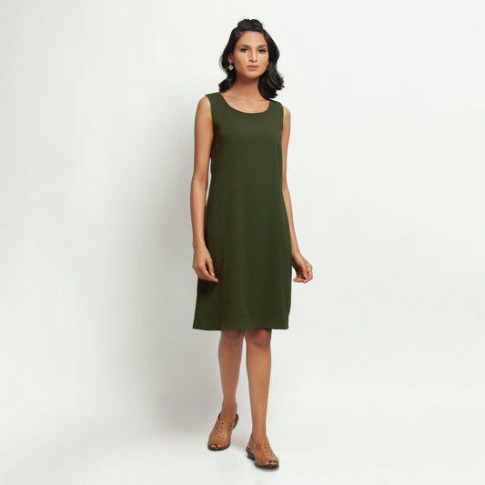Green Crepe Without Sleeves Dress
