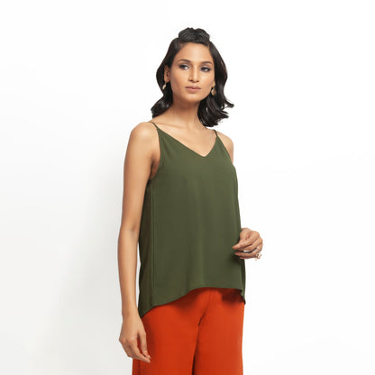 Green Crepe Spaghetti Top