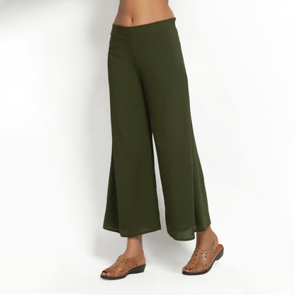 Green Crepe Plazzo With Lining