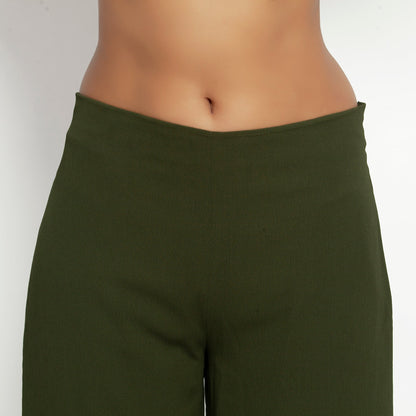 Green Crepe Plazzo With Lining