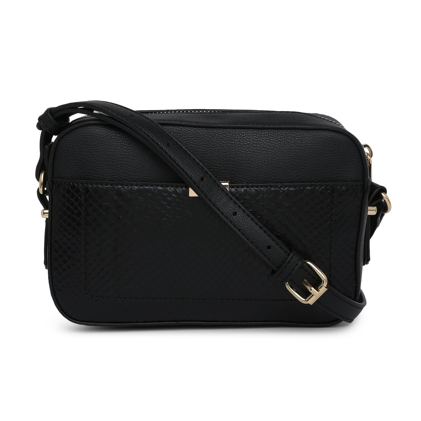 Women's Faux Leather Black Piper Camera Croc Sling Bag