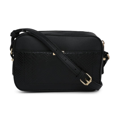 Women's Faux Leather Black Piper Camera Croc Sling Bag